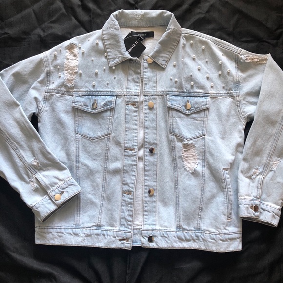 jean jacket with pearls forever 21